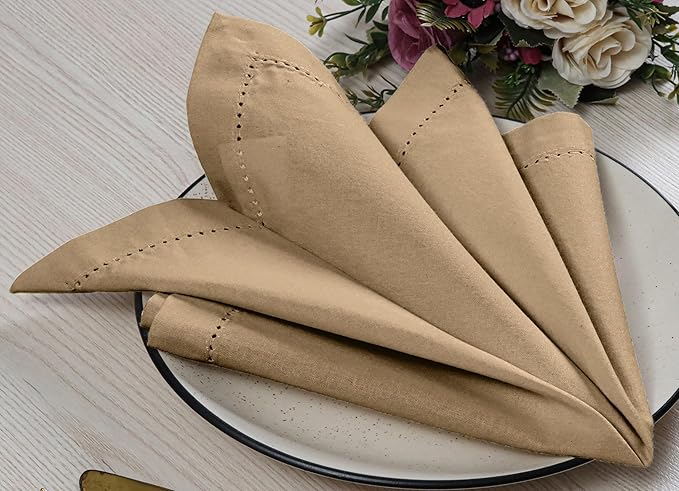 ALPHA Living HOME Cotton Cloth Napkins Set of 12, 18x18 Cotton Napkin Cloth Washable, Soft, Reusable Napkins for Wedding, Parties, Christmas, Thanksgiving, Everyday Use (Tan)