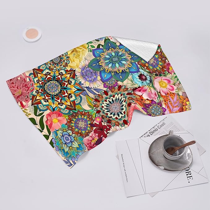 Boho Floral Kitchen Towels Decorative Set of 2, Colorful Flowers Dish Towels for Kitchen, Absorbent Soft Hand Towel Tea Bar Towel for Kitchen Decor Cooking Baking Housewarming Gifts for Women