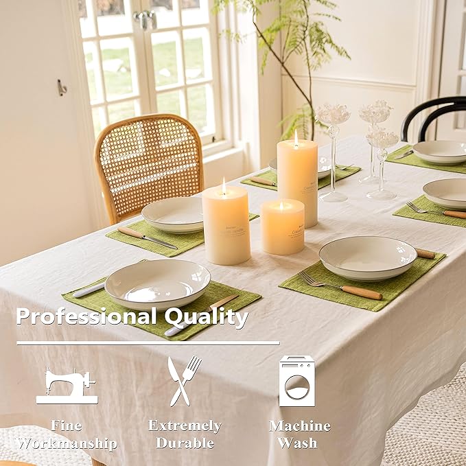 Home Brilliant Green Placemat Set of 6 Washable Place Mats Placemats Heat Resistant Table Mats for Wooden Table Dinner Spring Decor, Lime Green