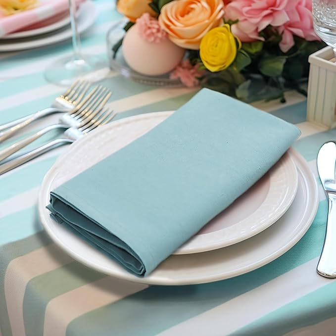 COTTON CRAFT Easter Cloth Napkins - Set of 8 Soft 100% Cotton Napkins - Reusable Lunch Brunch Dinner Napkins - Spring Summer Table Decor - Machine Washable - 17 x 17 inches - Serenity Blue