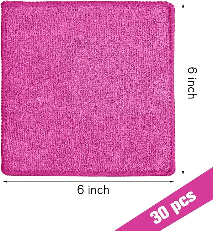 Tanlade Cleaning Cloth Dry Erase Cloth Cleaning Rags Reasonable Kitchen Towels Microfiber Towels Cars Wash(6 x 6 Inch,Pink,30 Pcs)