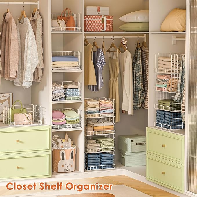 Yociyoga 8-Tier Stackable Closet Organizers and Storage Shelves, Foldable Closet Shelf Organizer, Stackable Storage Bins Drawers for Closet Organizer System, White(Patent Pending)