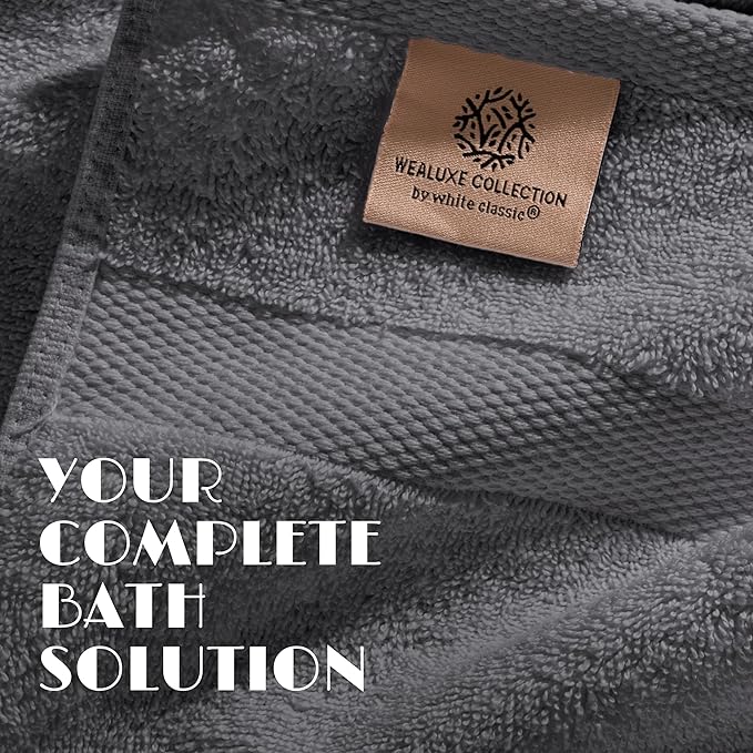 Gray Bath Towel Set of 6 - 100% Cotton Highly Absorbent Towels for Bathroom, 2 Luxury Bath Towels 650GSM, 2 Hand Towels, 2 Washcloths