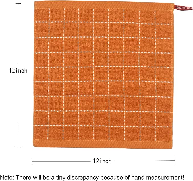 Cotton Terry Dish Cloths, Absorbent Dish Towels for Kitchen Drying, Soft Wash Cloths Multipurpose Dish Rags for Washing Dishes, 12 x 12 Inches, Set of 6 (Dark Orange)