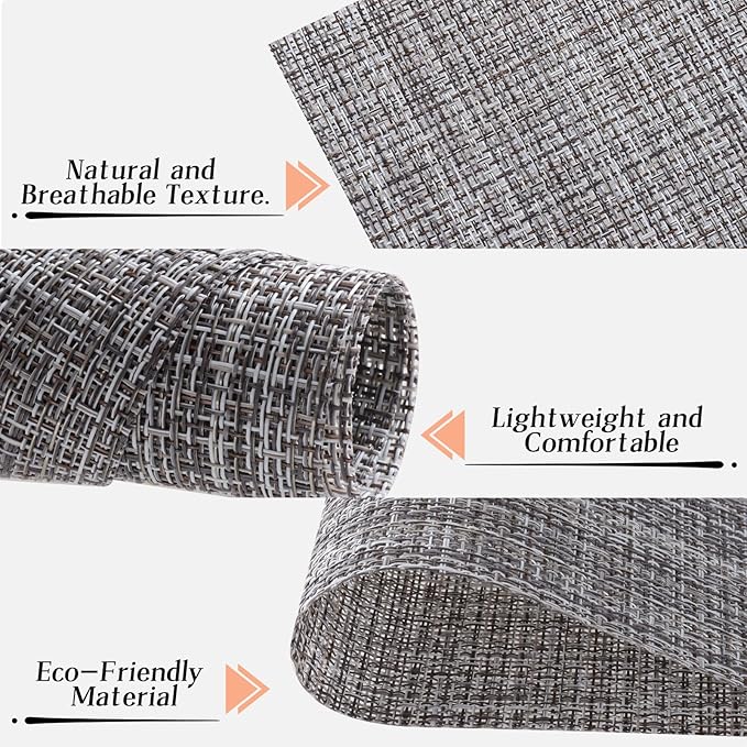 Timeet Placemats Set of 8, Heat Resistant Non-Slip Place Mats, Durable Washable PVC Vinyl Woven Table Mats, Linen Textured Table Placemats for Dining Kitchen Resistant Easy to Clean(Gray)