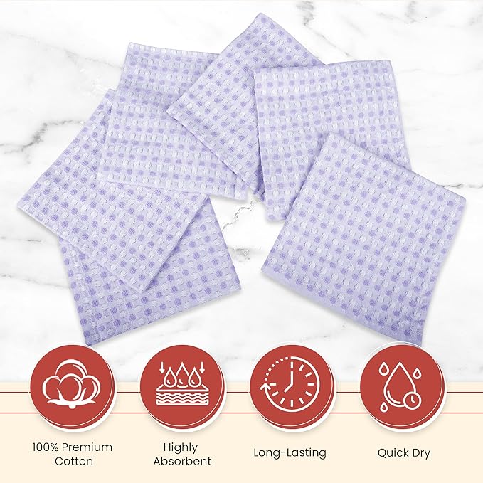 Vintage Vista 100% Cotton Dish Cloths (Pack of 6) - Dish Rags for Washing Dishes - Reusable & Highly Absorbent Kitchen Towels - Kitchen Rags fo Easter - (12" x 12" - Purple Honeycomb)