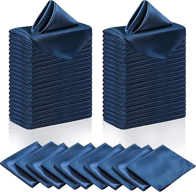Manyshofu 60 Pieces Navy Blue Satin Napkins - 20x20 Inches Cloth Napkins, Square Satin Fabric Napkin Set - Soft & Reusable Table Napkin for Wedding Dinner Party Lunch