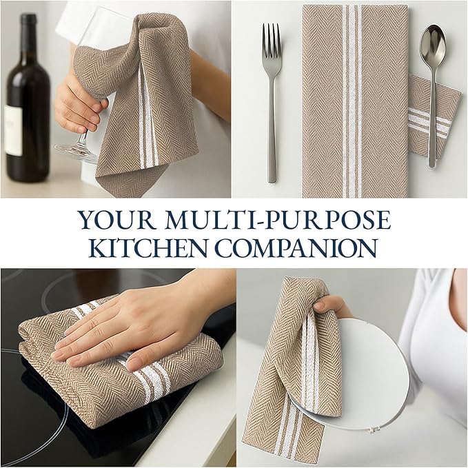 LANE LINEN Kitchen Towels Set - 100% Pure Cotton Dish Towels for Kitchen, Super Absorbent Kitchen Hand Towel, Tea Towels, Soft & Durable Dish Cloths, Pack of 6 – 14”x25”, Beige