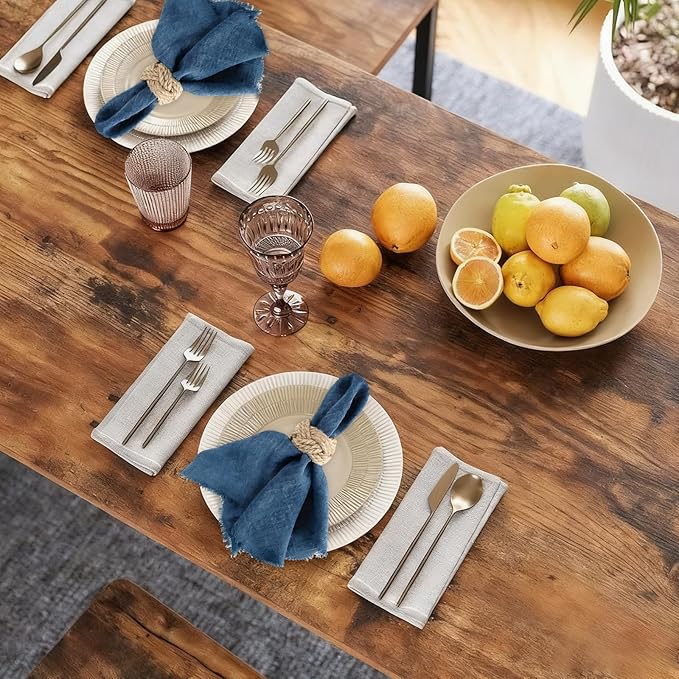 Cotton Blend Fringe Cloth Napkins - Crinkle Gauze Dinner Napkins, Reusable & Washable Table Napkins, 17" x 17" (43 x 43 cm), Multiple Colors, 12/24/48/100 Pack (48, Denim Blue)