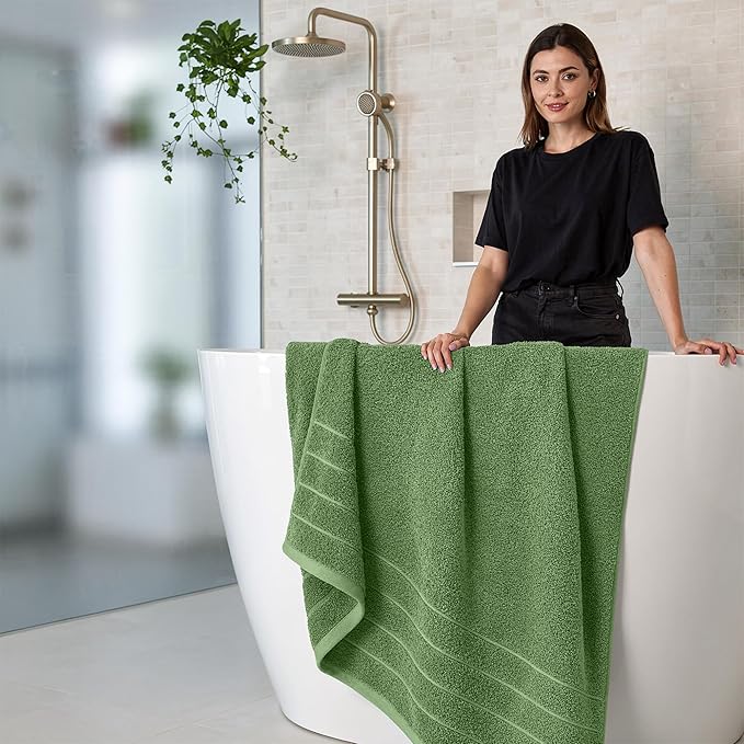 RIVERSIDE Pack of 4 Premium Extra Large Sage Green Bath Towels 30 x 60 Inches, 100% Cotton, Super Soft & Highly Absorbent, Larger & Lighter Weight, Quicker to Dry, Perfect for Bathroom