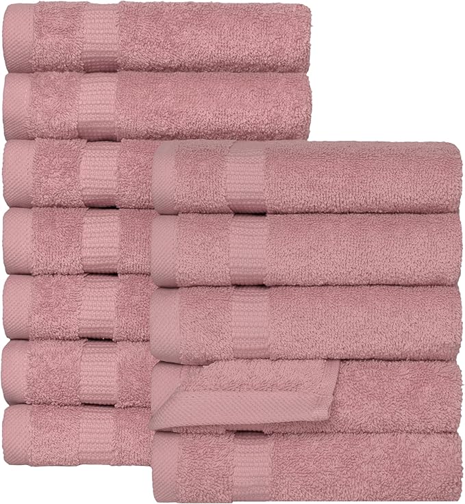 SALBAKOS 100% Turkish Cotton Washcloth Set of 12 13x13 inch | Heirloom Quality | Hotel & Spa Collection | Ultra Soft, Super Absorbent, Washcloth Towels | Made in Turkey (Rose, 12 Washcloths)