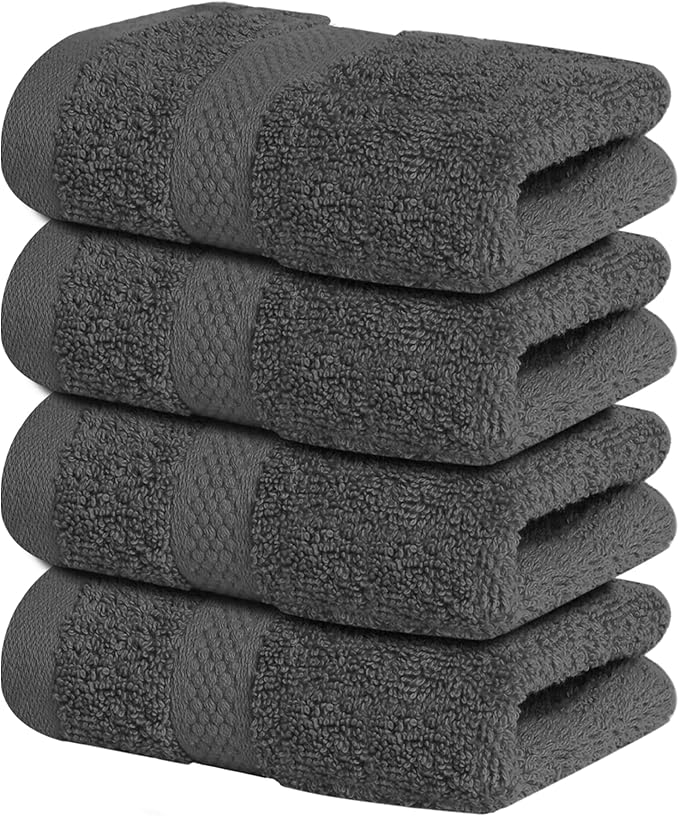 Infinitee Xclusives Luxury Wash Cloths for Showering [13x13] – 100% Cotton Washcloths [Pack of 4], Soft and Absorbent Face Towels for Bathroom Wash Clothes, Gym, and Spa (Shadow Grey)