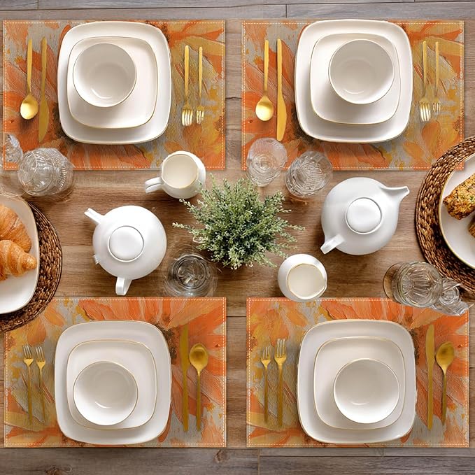 HOMETITUTE Linen Placemats Set of 4 12x18 inch Spring Table Mats for Dining Table Sunflower Farmhouse Decorations Kitchen Decor Desk Mat for Outdoor Home Party Kitchen Seasonal Dining Decor