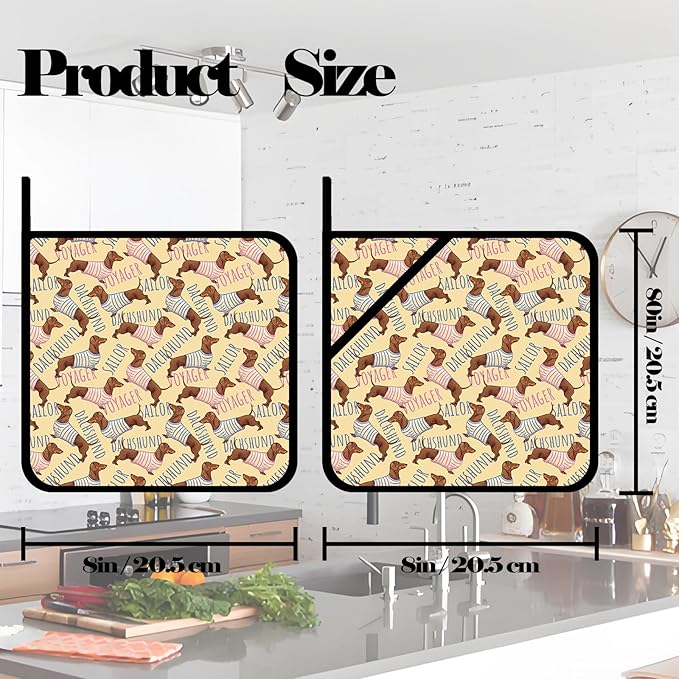 Funny Sailor Dachshund Pot Holders Set of 2,Cute Dog Kitchen Heat Resistant Potholder for Microwave Cooking Baking Oven and BBQ