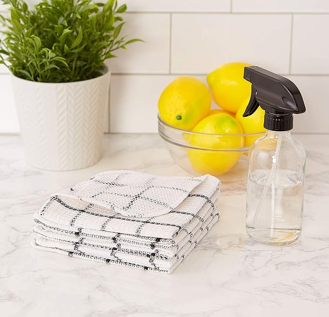 DII Scrubber Dishcloths Collection Windowpane Dishrag Set, 12x12, White/Black Stripe, 6 Piece