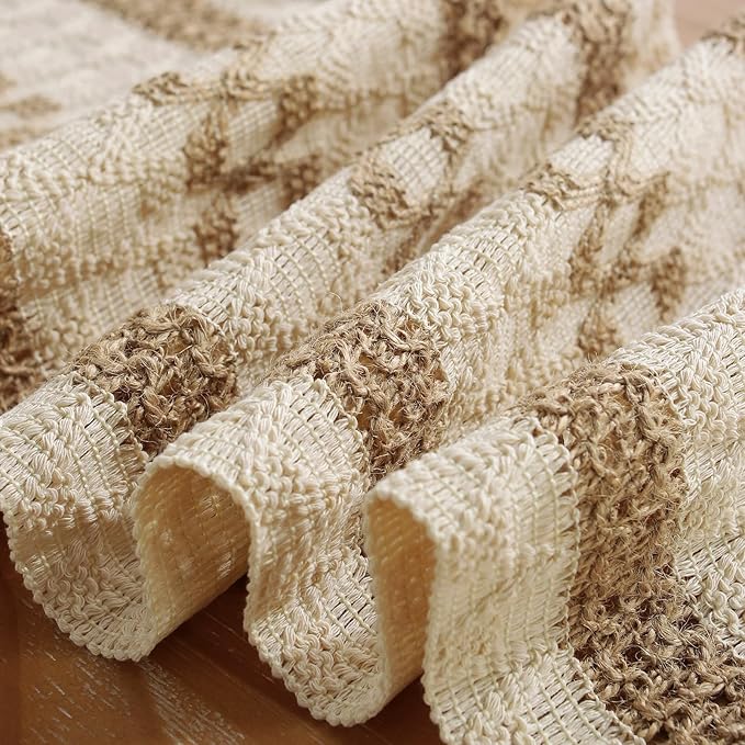 Niviy Boho Table Runner with Tassels 12 x 48 Inches Long, Cream & Brown Rustic Farmhouse Table Runner with Tassels for Home Kitchen Holiday Party and Wedding Decor Runner