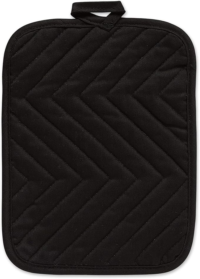 DII Heat Resistant Quilted Cotton Pot Holder Set, Designed with Space to Personalize Allowing a Customized Design, 7x9, Black, 3 Count