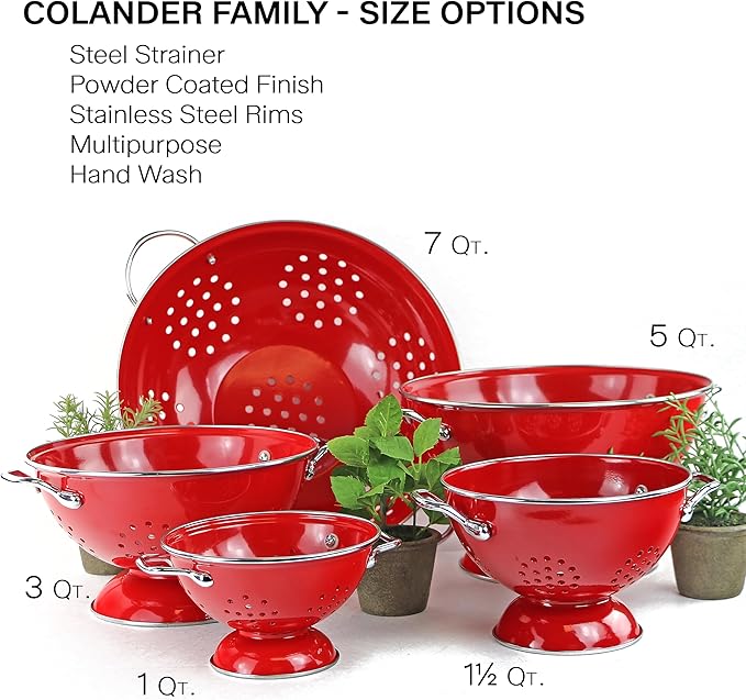 Calypso Basics by Reston Lloyd Powder Coated Enameled Colander, 1 Quart, Red