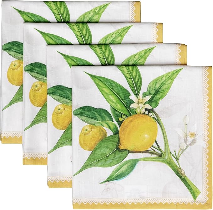 Maison d' Hermine Cloth Napkins Set of 4 100% Cotton Everyday Reusable Square Napkins Cloth Washable Dinner Party Wedding Restaurant Gifts for Mothers Day Spring/Summer (Limoncello, 20" x 20")