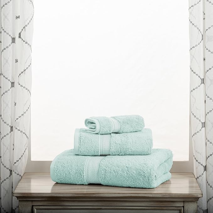 SUPERIOR Egyptian Cotton Pile 3 Piece Towel Set, Includes 1 Bath, 1 Hand, 1 Face Towel/Washcloth, Ultra Soft Luxury Towels, Thick Plush Essentials, Guest Bath, Spa, Hotel Bathroom, Sea Foam
