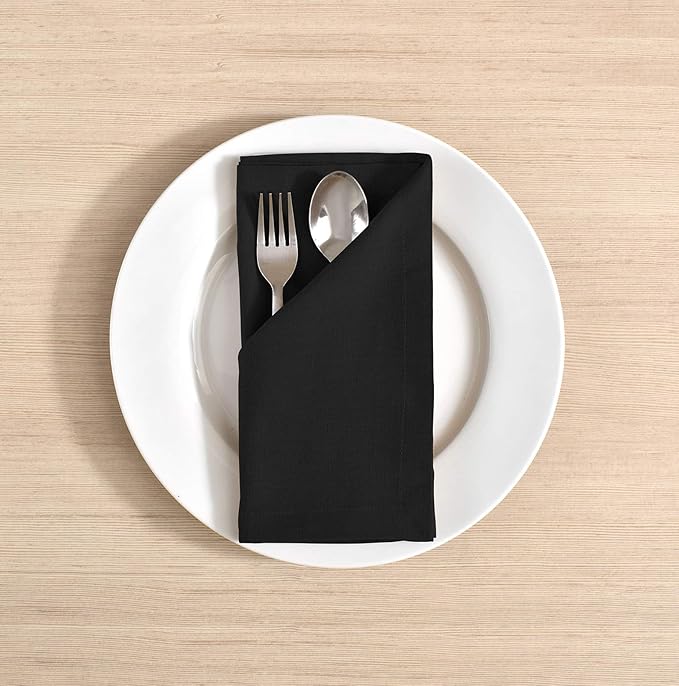 FINGERCRAFT Dinner Cloth Napkin Cotton Linen Blend 12 Pack Natural Premium Quality Mitred Corner for Every Day Use Pre Shrunk and Good Absorbency 18x18 in Easter Color Black
