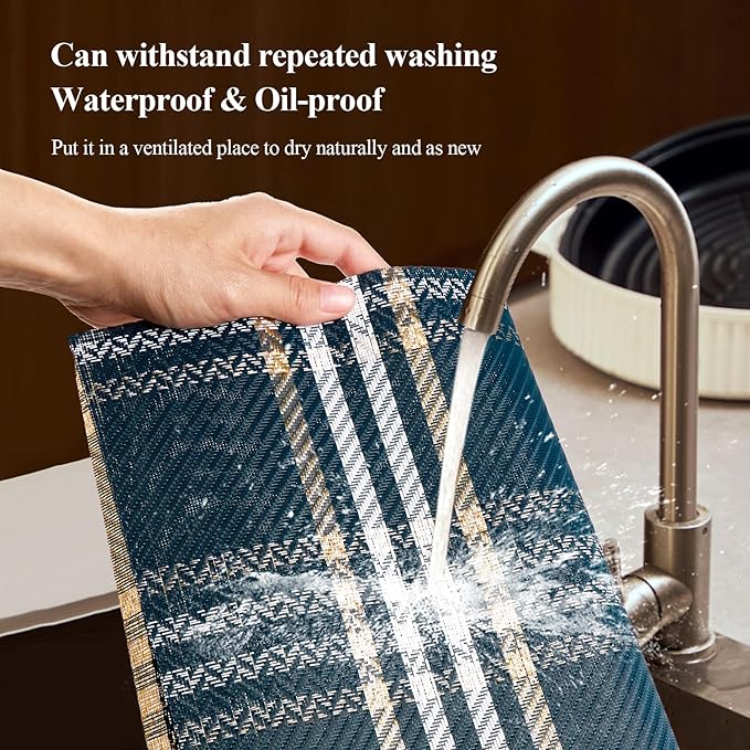 Placemats Set of 6, Washable Vinyl Place Mats Heat Resistant PVC Weave Table Mats for Dining Table Decoration Indoor/Outdoor Non-Slip Easy to Clean (Blue)