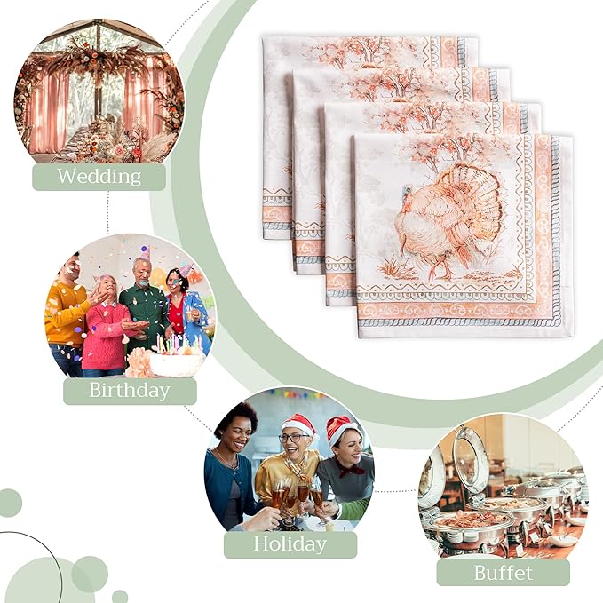 Maison d' Hermine Cloth Napkins Set of 4 100% Cotton for Thanksgiving Christmas Decorations Everyday Reusable Square Fall Napkins Cloth Washable Dinner Party (Giving Thanks, 20"x20")