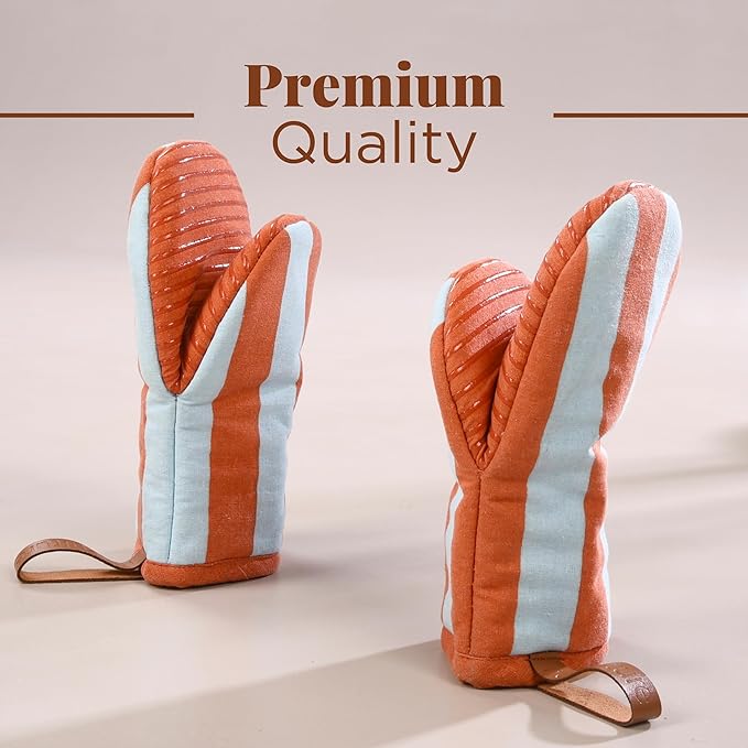 Folkulture Mini Oven Mitts | Heat Resistant 5.75"x9", Set of 2 Orange Oven Mittens for Fall Kitchen Decor | Short Oven Fall Gloves with Hanging Loop | Fall Essentials or Kitchen Mitten for Baking