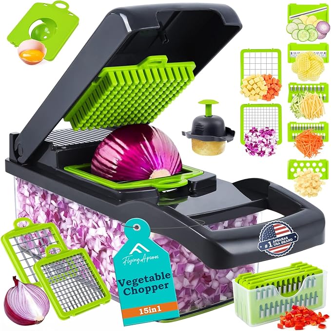 APSARAS USA Pro 15 in1 Vegetable Chopper, Food Chopper with Container, Veggie Cutter & Spiralizer for Onion Salad, Slicer&Spiralizer(Home Essential Gadget&Kitchen) 1.5L