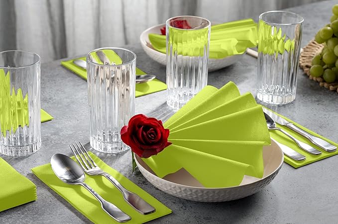 Linen-Feel Colored Paper Napkins - Decortive Cloth-Like Pastel Green Dinner Napkins - Soft And Absorbent. For Kitchen, Party, Wedding, Bathroom Or Any Occasion. (Pack of 100)