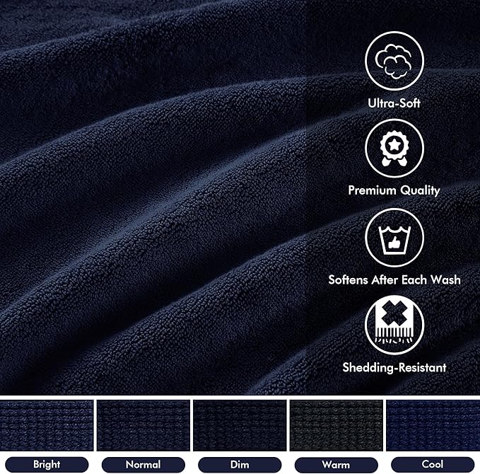 Madison Park 800GSM Bathroom Towel Set of 8 100% Cotton Bath Towel Set for Bathroom Luxurious Highly Absorbent 2 Bath Towels 2 Hand Towels 4 Washcloths Quick Dry Spa Quality Dark Navy
