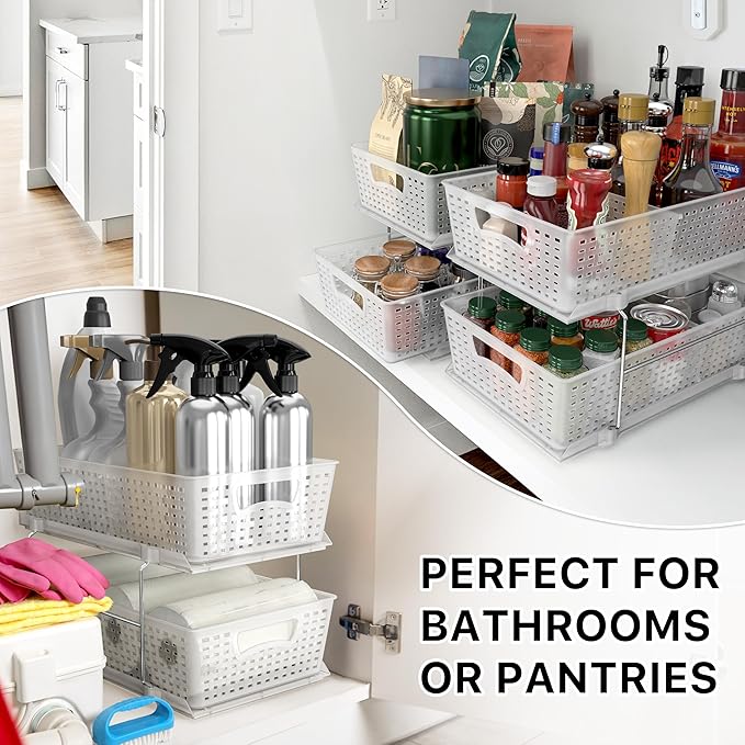Simple Houseware 2 Tier Bathroom Organizer Tray Pull-Out Sliding Drawer/Under-Sink Storage, Clear