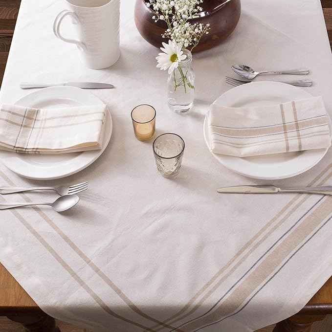 DII French Stripe Tabletop Collection Farmhouse Style Dining Table Linen Napkin Set, 20x20, White Chambray, 6 Piece