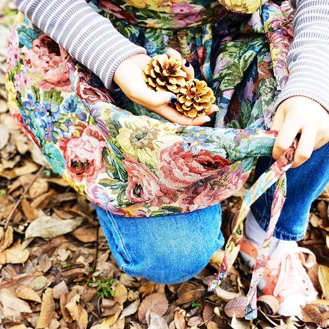 Garden Apron for Woman, Serve Apron Cute, Flora Half Apron with 8 Pockets, Valentines Gift for Mom Wife Girlfriend