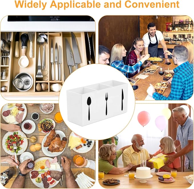 Cutlery Storage Organizer Silverware Caddy Utensil Holder Countertop Knife Spoon and Fork Organizer Kitchen 3 Section Tableware Storage Box Indoor Outdoor Party Tableware Holder (Black) (White)