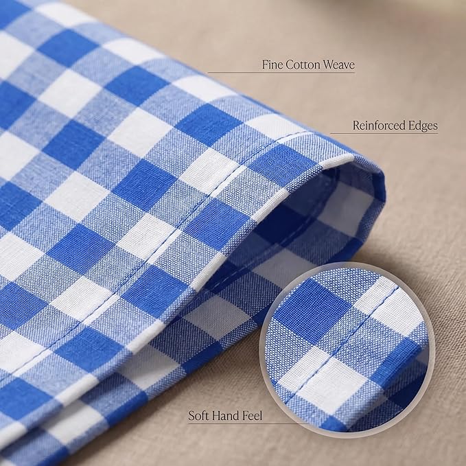 Urban Villa Cloth Napkins 100% Cotton Dinner Napkins Highly Absorbent 20x20 Inches (Set of 12) Blue White Buffalo Checks Reusable Washable Soft Durable Premium Napkins Ideal for Home Wedding Parties