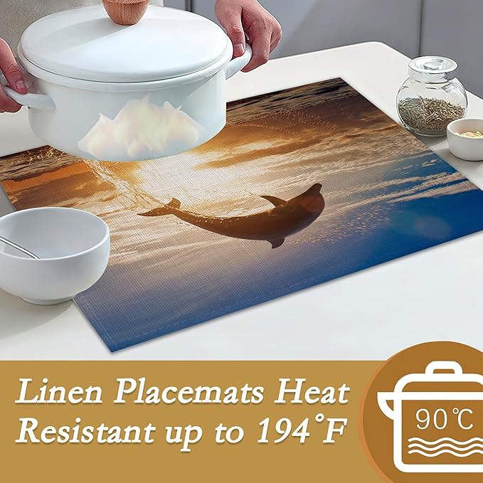 6 Pcs Palm Tree Beach Table Mats,Starfish Ocean Placemats Waterproof Washable, Kitchen Table Decoration Placemats Modern Holiday Kitchen Table Decoration(12""x18""Linen), ZHN-CDXF-059423