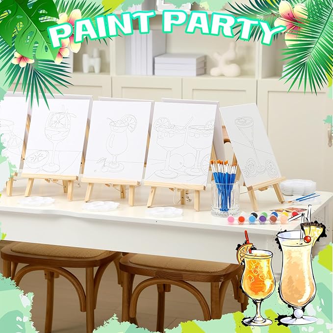 Motipuns 12 Set Pre Drawn Canvas for Painting for Adults Sip and Paint Kit with Easels 8 x 10 Inches Paint Party Kit with Printed Canvas Paints Brushes Palette Bag Apron(Cocktails)