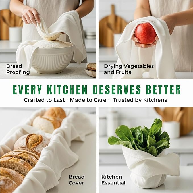 WHITEWRAP Flour Sack Towels| Tea Towel for Crafts| Kitchen Dish Cotton Blank Towel for Embroidery|Baking Bread Proofing Linen Cover| Thick Absorbent Quick Dry| 7 Pack 33"X38" Natural