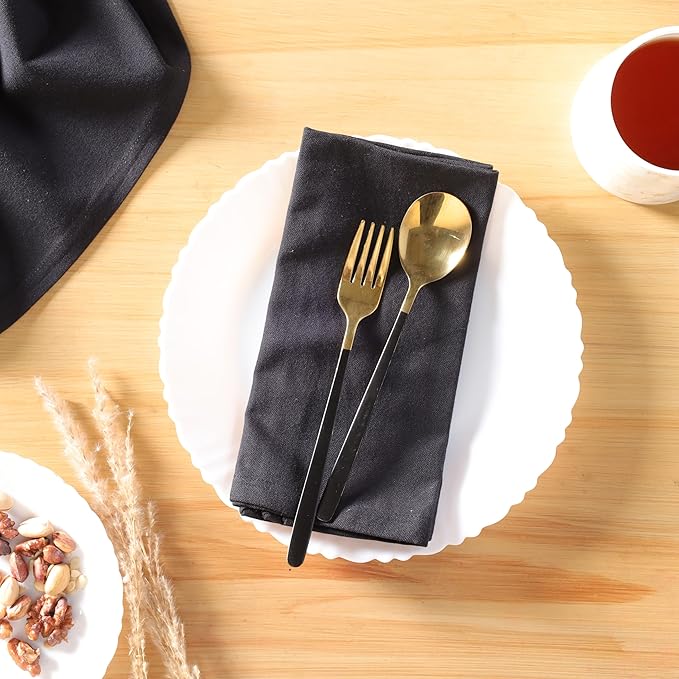 Cloth Napkins Set of 12 Solid Dinner Napkins 18x18 Inch, 100% Cotton, Soft Absorbent Reusable Washable Durable Napkin, Decorations, Restaurant, Wedding & Table Décor, Everyday Use - Black