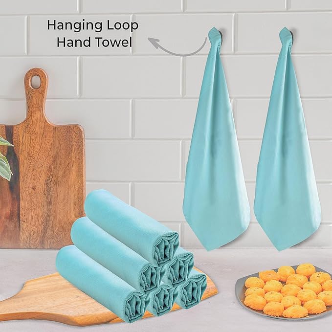 Urban Villa Kitchen Towels 100% Cotton Dish Towels for Kitchen(Set of 6) 20”x30” Dish Cloths Highly Absorbent Kitchen Linen Set with Hanging Loop Perfect for Drying Dishes Cleaning Hand Towels – Aqua