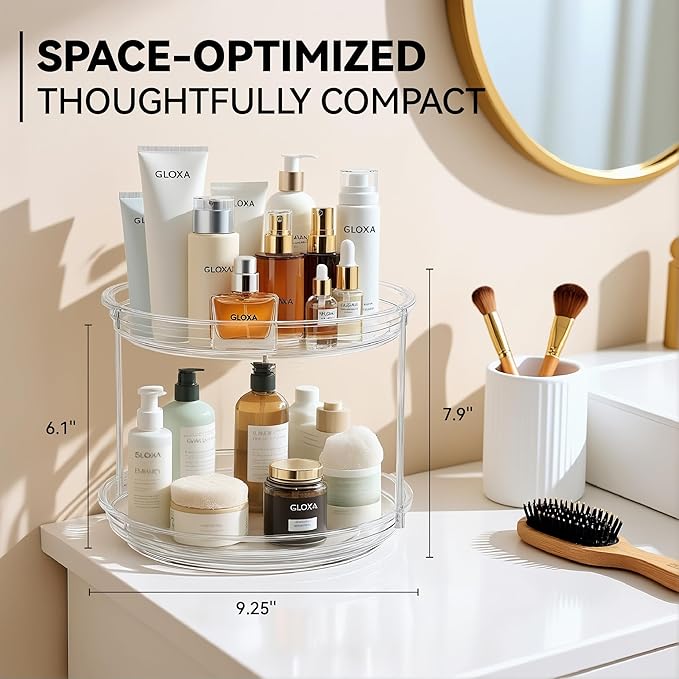2 Tier Lazy Susan Turntable Organizer 9.25'' Rotating Spice Rack Organization, 1 Pack