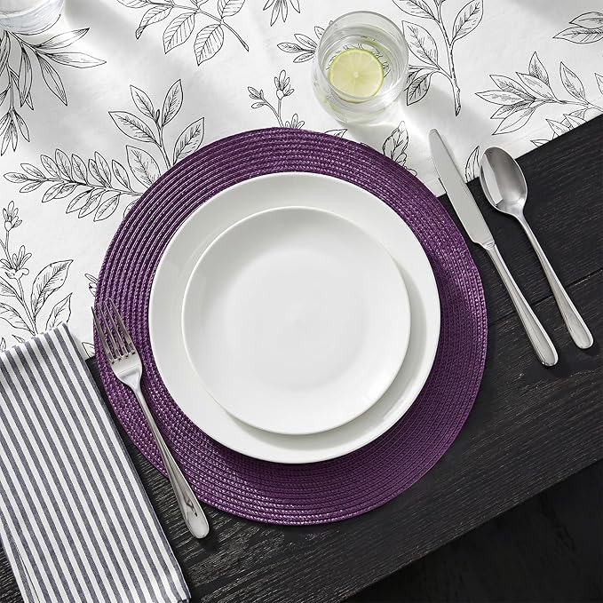 AHHFSMEI Round Placemats Set of 6 Heat Resistant Washable Non-Slip Woven Braided Table Mats for Dining Table Kitchen & Home Decor (Plum Purple)