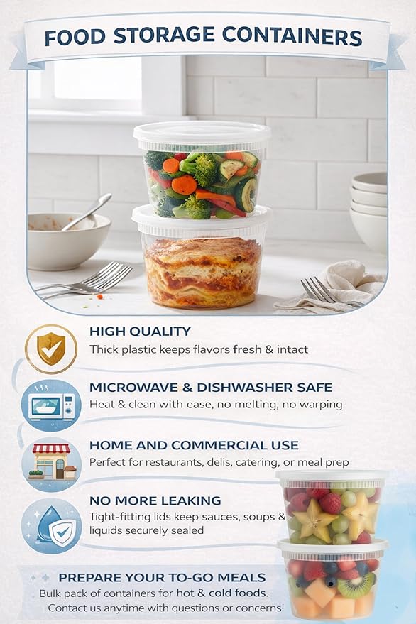 BluShine [36 Sets] 16 oz. Plastic Deli Food Storage Containers with Airtight Leak Proof Lids - Reusable -Microwave, Fridge, and Freezer Safe