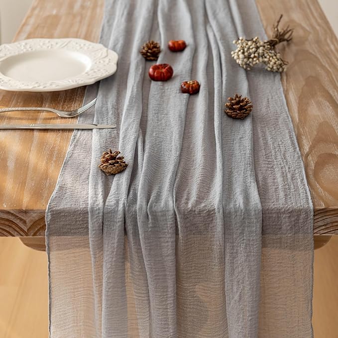 Keketoarrange 6pcs Dusty Blue Gauze Rustic Cheesecloth Table Runner 120 Inch 10 FT for Wedding Baby Shower Bridal Shower Birthday Engagement Garden Outdoor Party Long Sheer Boho Decorations