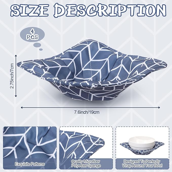 Cunhill 4 Pcs Cotton Microwave Bowl Cozy Holders for Hot Food Hot Pads Soup Bowl Potholders Heat Resistant Multipurpose Quilted Safe Holders for Kitchen Plate Supply(Dark Gray,Striped)