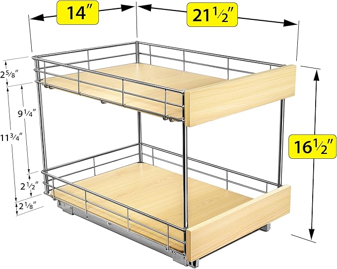 LYNK PROFESSIONAL® SELECT™ Pull Out Cabinet Organizer - 14" x 21" - Slide Out Cabinet Organizer for Kitchens - Sliding Shelves - Pull Out Drawer, Pots and Pans Storage - Lifetime Ltd Warranty - 2 Tier