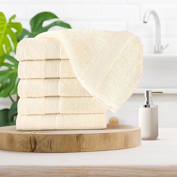 Belizzi Home Ultra Soft 6-Piece Hand Towel Set 16x28-100% Ringspun Cotton - Durable & Highly Absorbent Hand Towels - Ideal for use in Bathroom, Kitchen, Gym, Spa & General Cleaning - Ivory
