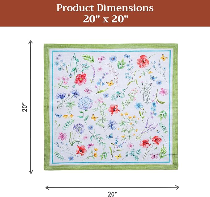 Maison d' Hermine Cloth Napkins Set of 4 100% Cotton Everyday Reusable Square Napkins Cloth Washable Dinner Party Wedding Restaurant Gifts for Mothers Day Spring/Summer (Just Floral, 20" x 20")