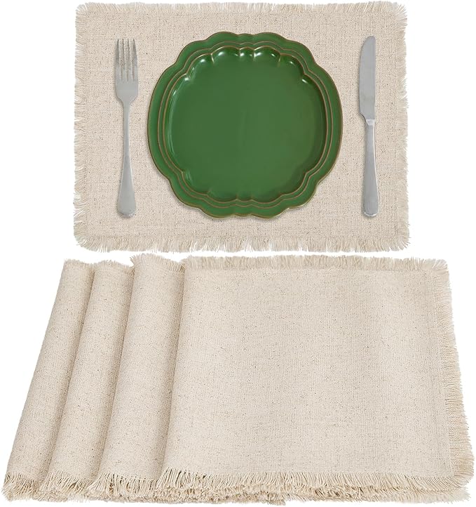 Letjolt Beige Placemats Farmhouse Cotton Linen Place Mats Set of 4 Home Kitchen Dining Table Decor